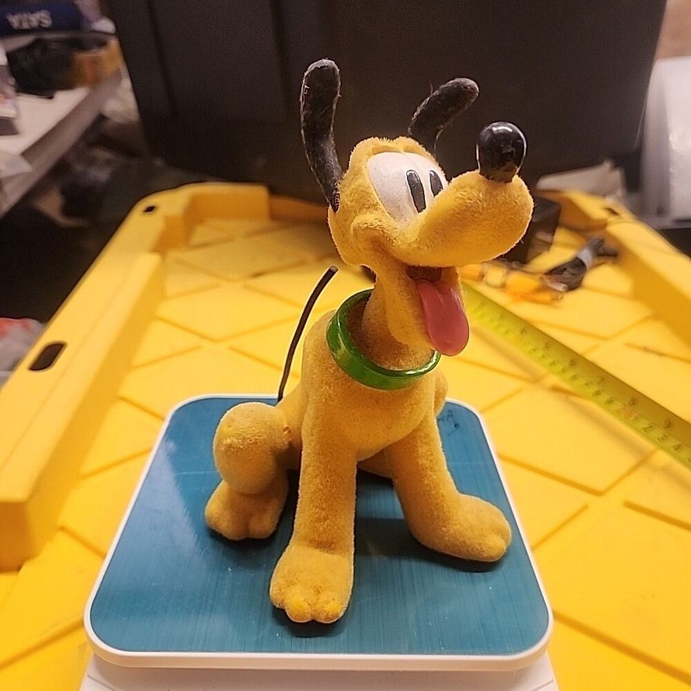 Vintage Walt Disney Flocked Resin 6" PLUTO Bobblehead Furry Fuzzy